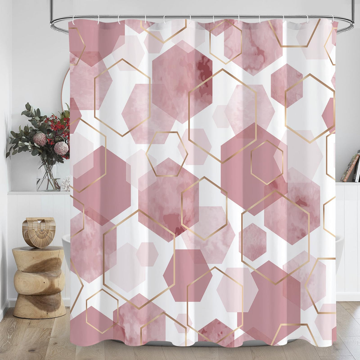 Litabel Sage Green Geometric Shower Curtain for Bathroom, 72x72