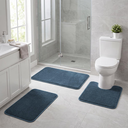 Bathroom Rugs Set 2 Piece Non Slip Soft Absorbent Plush Bath Mats(Black)
