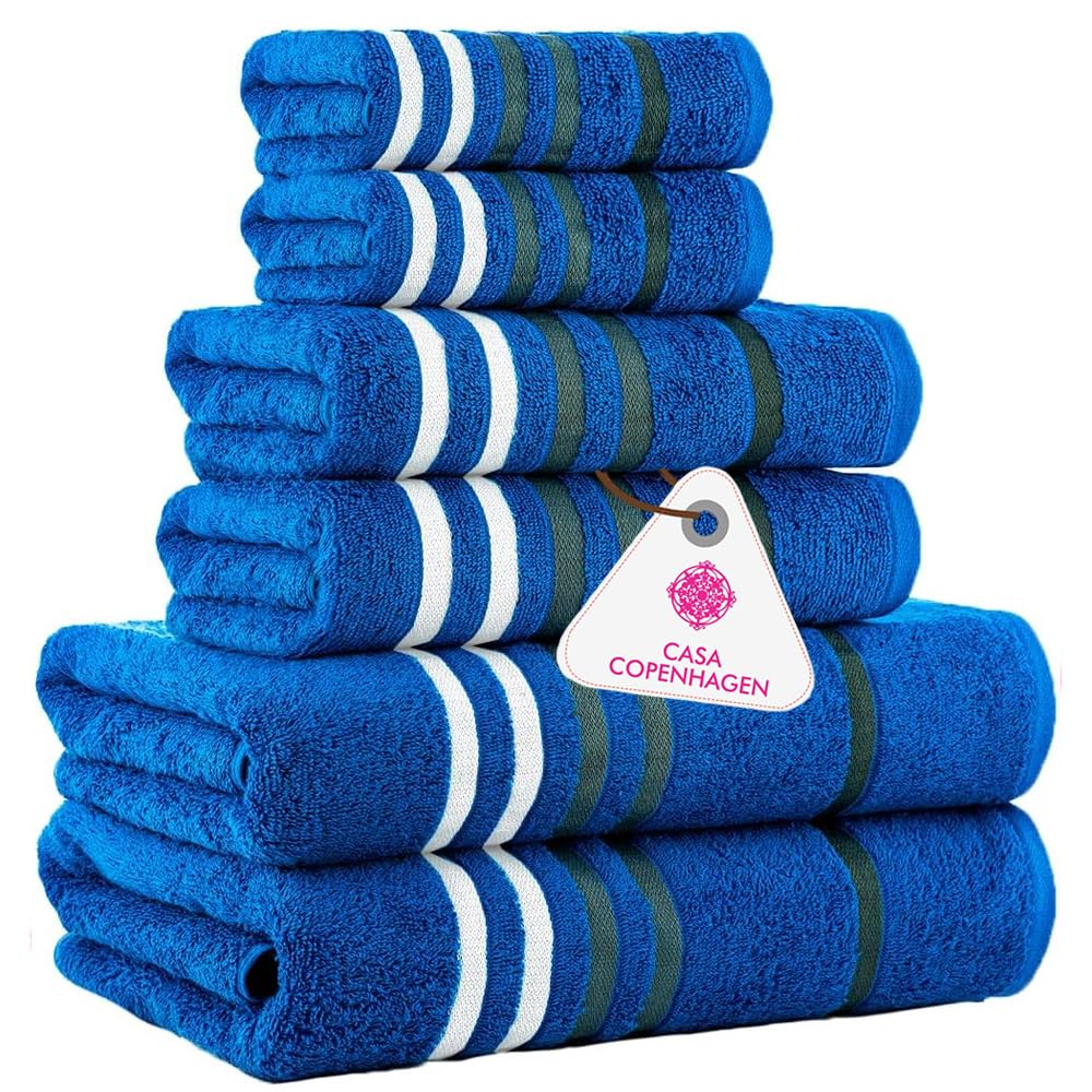 CASA COPENHAGEN Solitaire 6 Pieces Towel Set- Midnight Black, 600 GSM 2 Bath Towel 2 Hand Towel 2 Washcloth, Designed in Denmark Made of Soft Egyptian Cotton for Bathroom, Kitchen & Shower