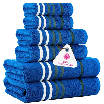 CASA COPENHAGEN Solitaire 6 Pieces Towel Set- Midnight Black, 600 GSM 2 Bath Towel 2 Hand Towel 2 Washcloth, Designed in Denmark Made of Soft Egyptian Cotton for Bathroom, Kitchen & Shower