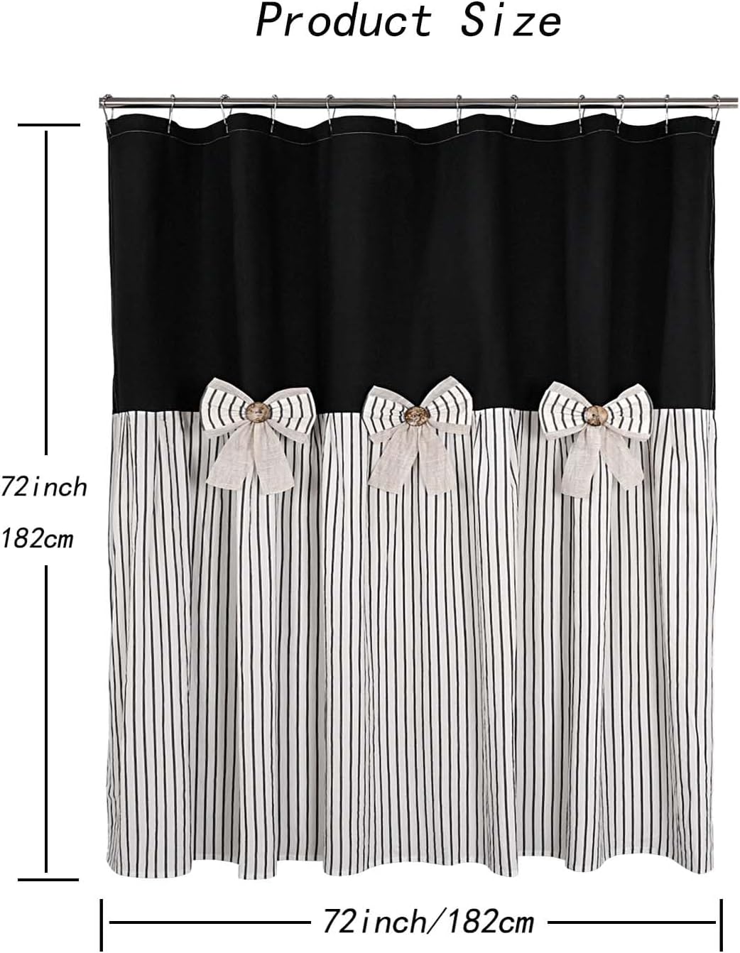 DOSLY IDÉES Farmhouse Black Shower Curtain, 72x72 inch