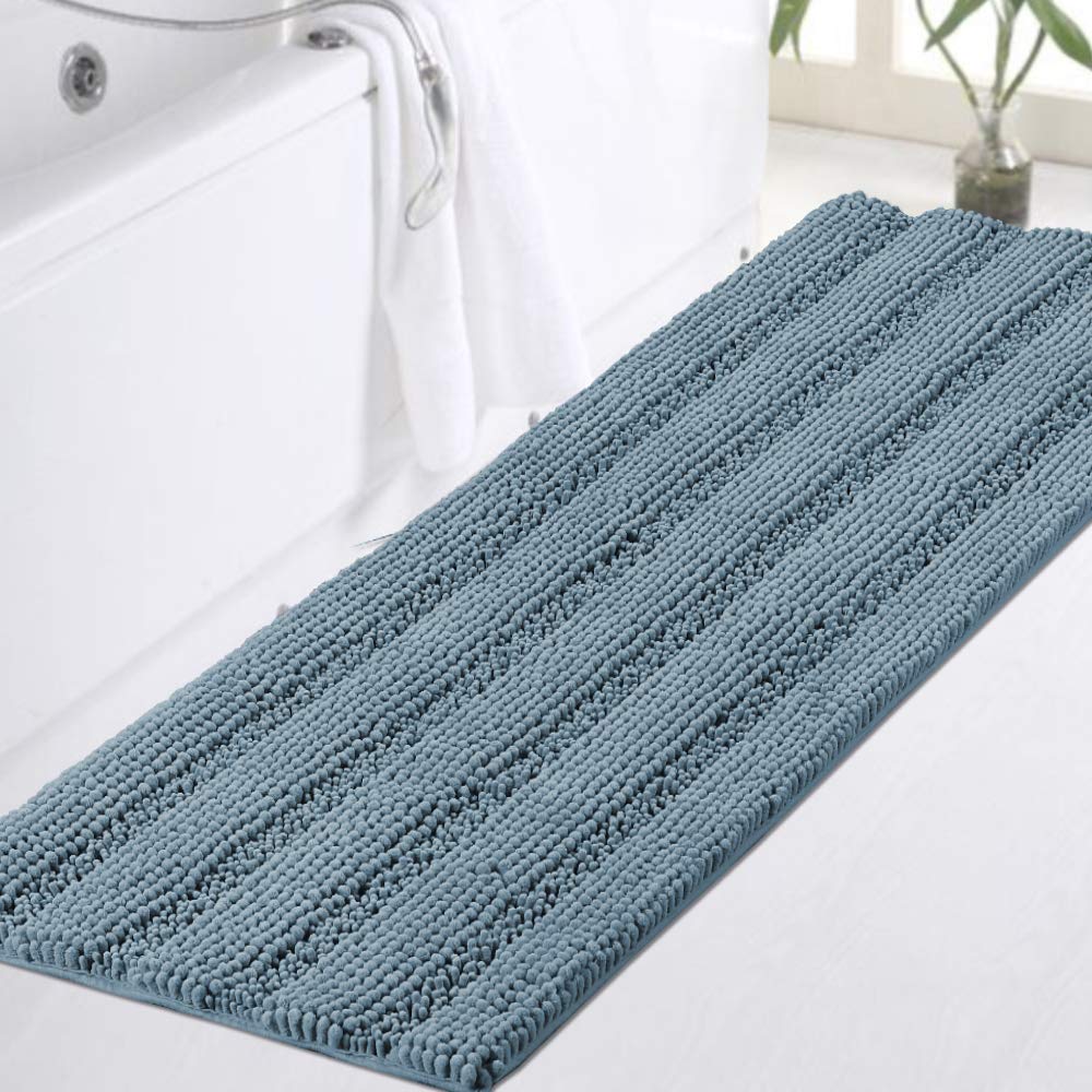 Turquoize Bathroom Runner Rug 17"x47", Soft Absorbent Chenille Bath Rug