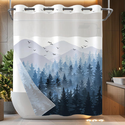 Accnicc Forest Mountain Shower Curtain Dark Green Nature Misty Pine Tree Shower Curtains for Bathroom Foggy Rustic Woodland Decorative Waterproof Fabric Bath Curtain Decor 72×72 Inches