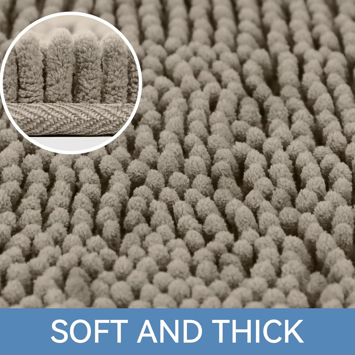 Bcoimo Small Bath Rug Mat,24x17 Chenille High Absorbent Latte Bathroom Mats