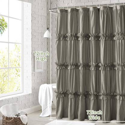 Farmhouse Ruffle Shower Curtain, Gray, 72 x 72 in