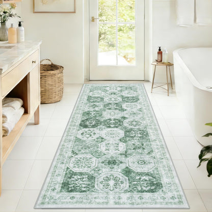 Yinhua Boho Bathroom Runner Rug Non Silp, Vintage Long Bath Mat Washable
