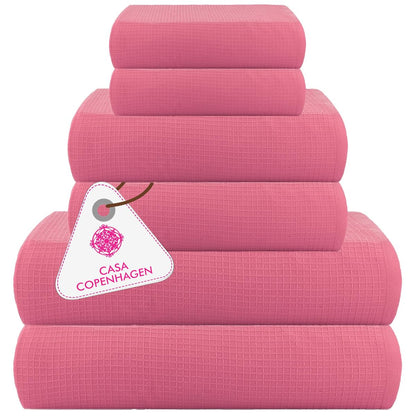 CASA COPENHAGEN Solitaire 6 Pieces Towel Set- Midnight Black, 600 GSM 2 Bath Towel 2 Hand Towel 2 Washcloth, Designed in Denmark Made of Soft Egyptian Cotton for Bathroom, Kitchen & Shower