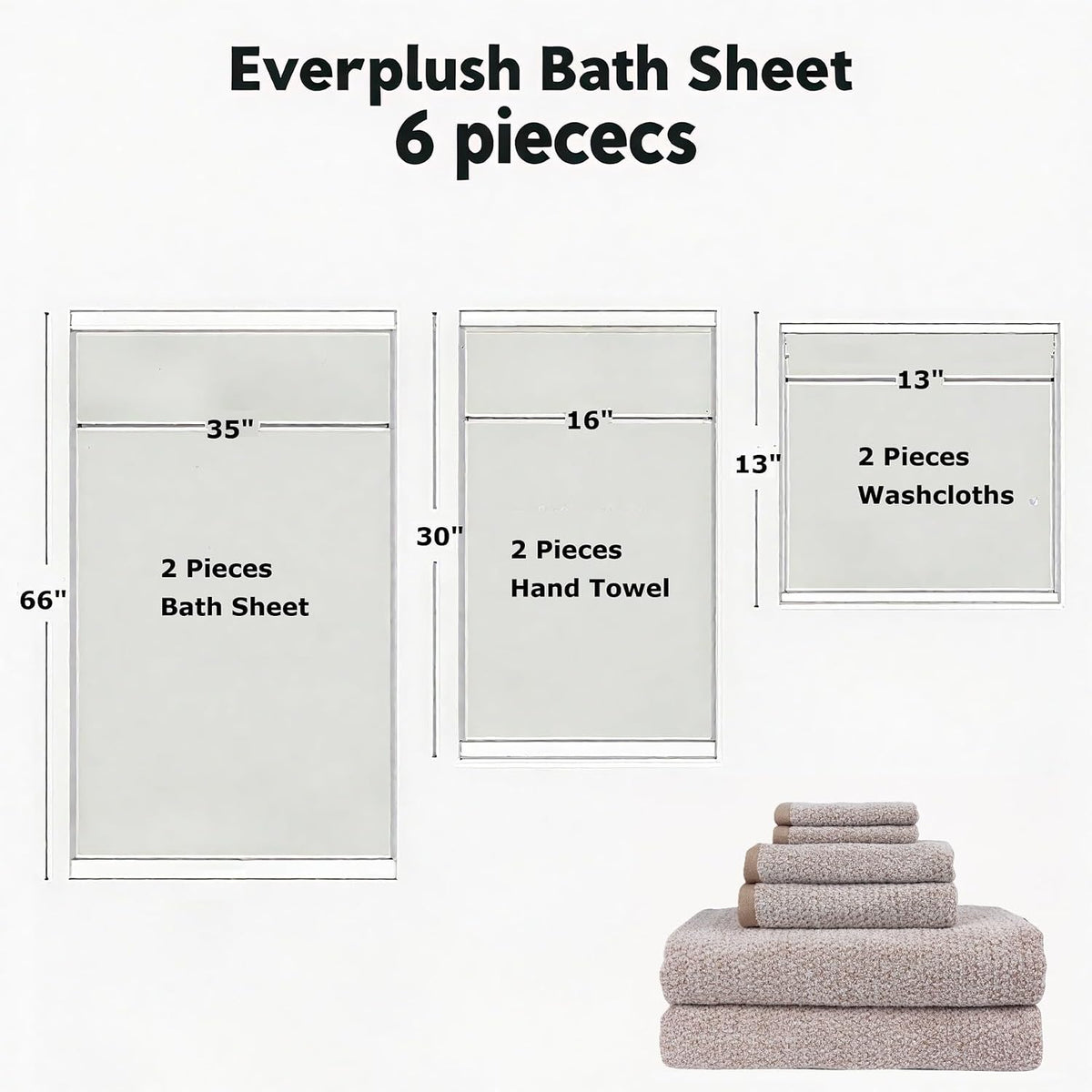 Everplush Diamond Collection 6-Piece Bath Sheet Towel Set, Soft Plush Jacquard Luxury Bath Towels,Highly Absorbent & Fast-Drying Luxury Towels Sets for Bathroom,Shower, or Spa(Brown, Bath Sheet 6PK)