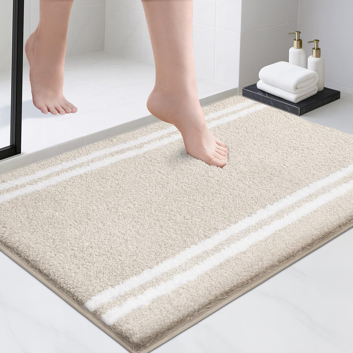 PURRUGS Bathroom Runner Rug, Bath Mat, 24" x 60", Beige