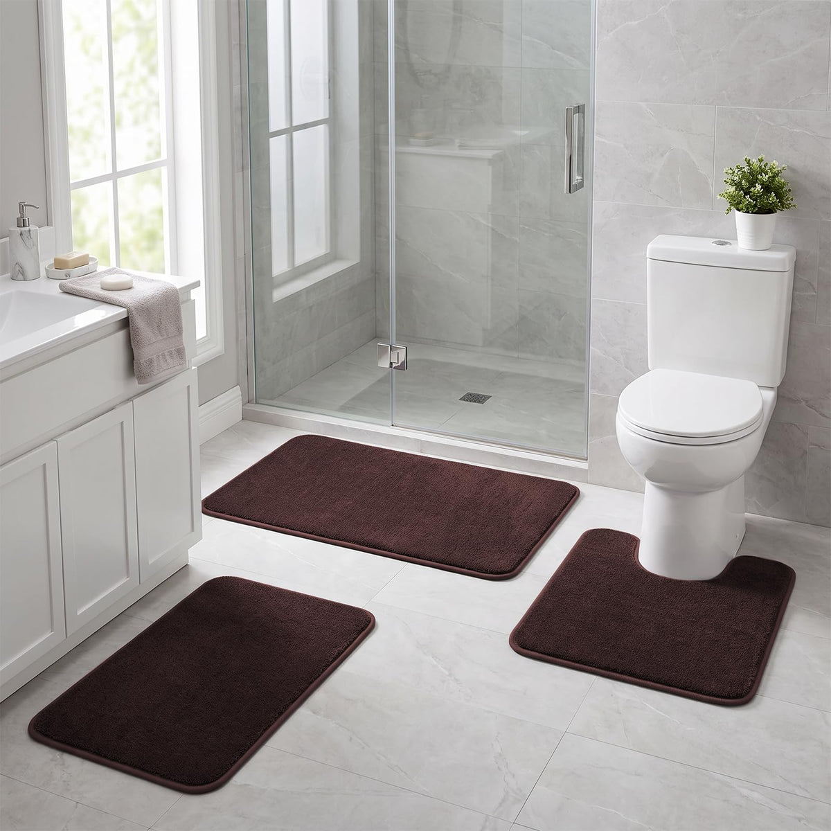 Bathroom Rugs Set 2 Piece Non Slip Soft Absorbent Plush Bath Mats(Black)