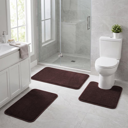 Bathroom Rugs Set 2 Piece Non Slip Soft Absorbent Plush Bath Mats(Black)