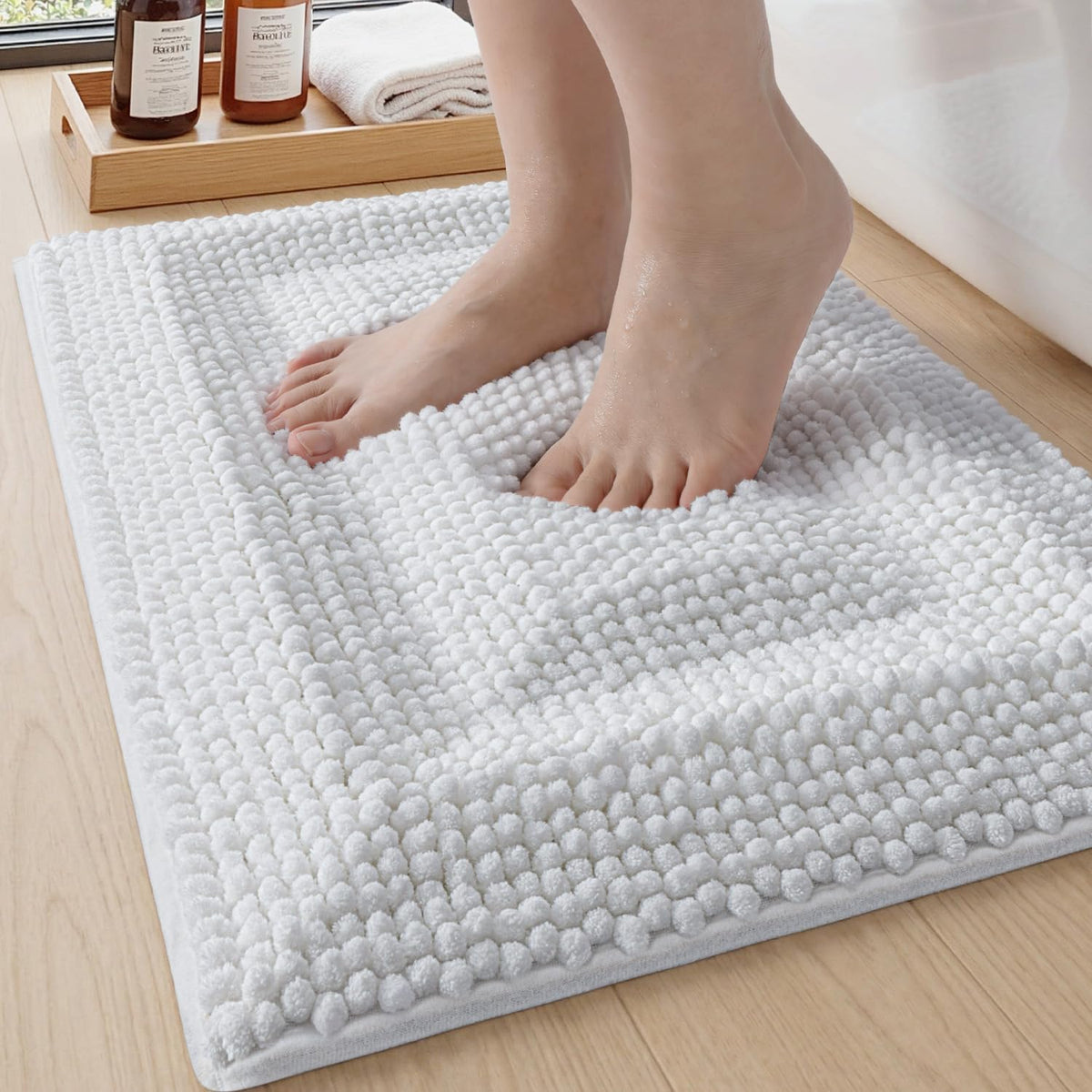 DEXI Bathroom Rugs 36x24, Non Slip Washable Chinelle Bath Mat, Taupe