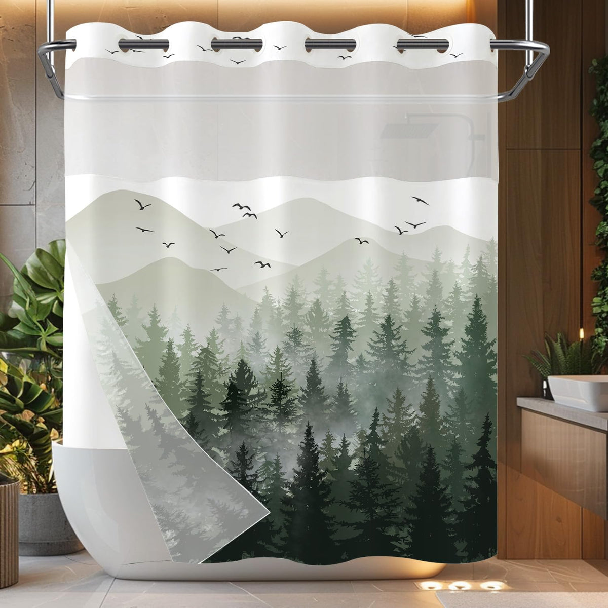 Accnicc Forest Mountain Shower Curtain Dark Green Nature Misty Pine Tree Shower Curtains for Bathroom Foggy Rustic Woodland Decorative Waterproof Fabric Bath Curtain Decor 72×72 Inches