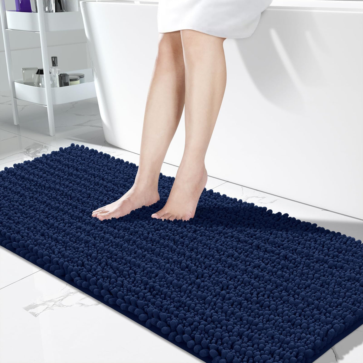Yimobra Bathroom Rugs Non Slip Washable 32x20 Inch - Ultra Soft Absorbent Chenille Bath Mat, Quick Dry Shaggy Floor Carpet for Tub Shower, Gray Home Decor Accessories
