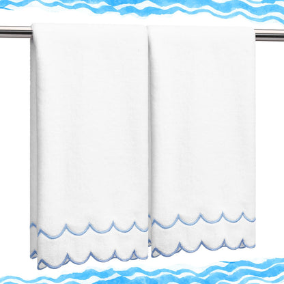 Hahafelt 2 Scalloped Hand Towels Fingertip Towels for Bathroom,Black White