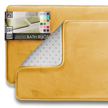Clara Clark 3 Piece Bathroom Rugs Bath Mat Set, Velvet Memory Foam Bath Mats for Bathroom - Non-Slip, PVC Backing Bath Rugs, Washable - Dries Quickly, Green