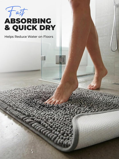 Utopia Home Bathroom Rug, Absorbent Chenille Bath Rugs, 17x24 Inch, Grey