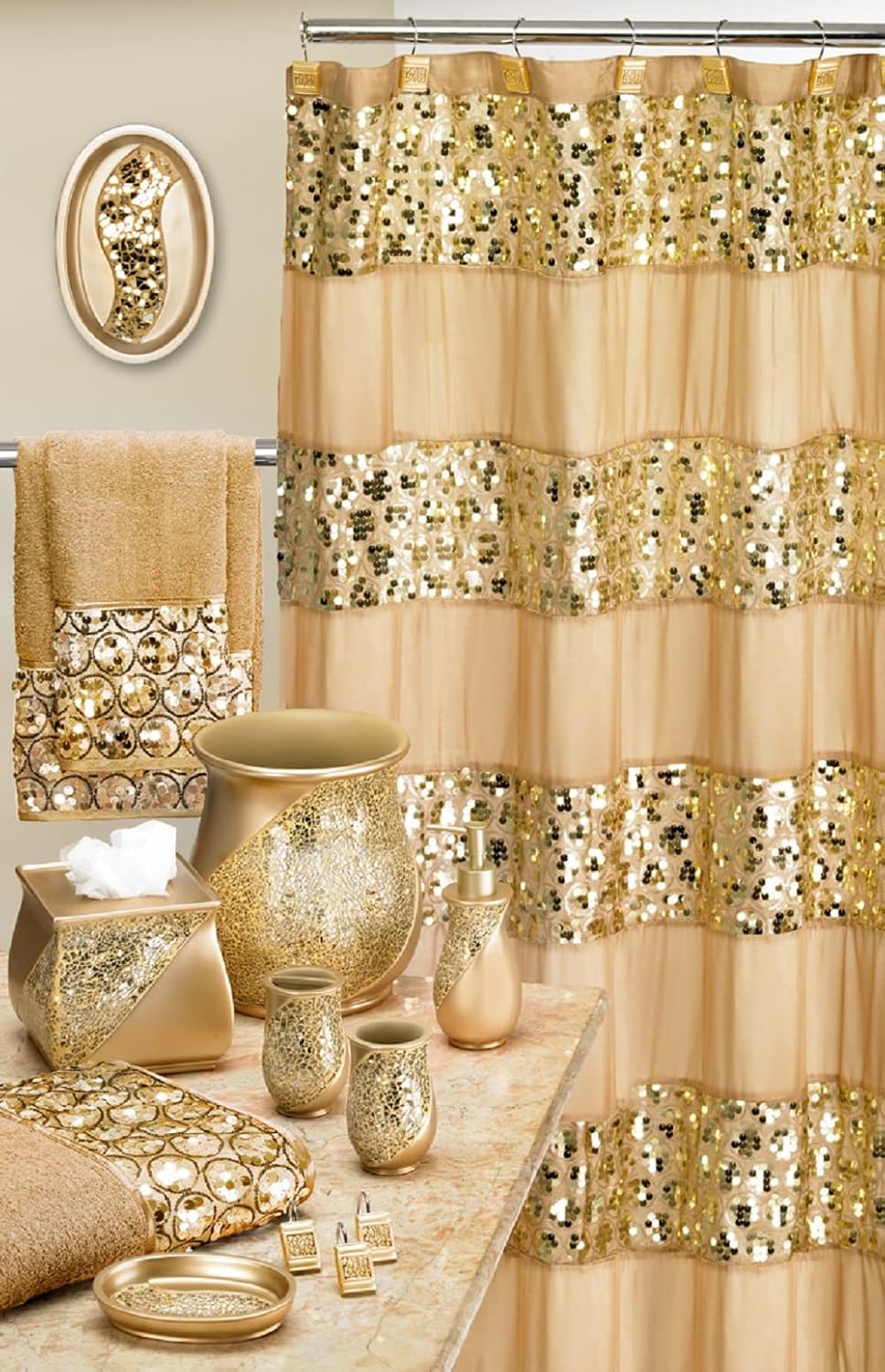 Zahari Home Sinatra Modern Bathroom Towel Set - 3 Piece Luxury Contemporary Decor Bling Champagne Gold Bath Towel Set Soft, Plush and Highly Absorbent