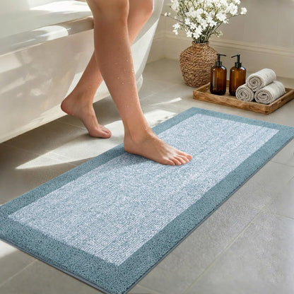 Long 2x4 Ft (48''x24'') Bathroom Rugs, Non Slip Washable Bath Mat Grey