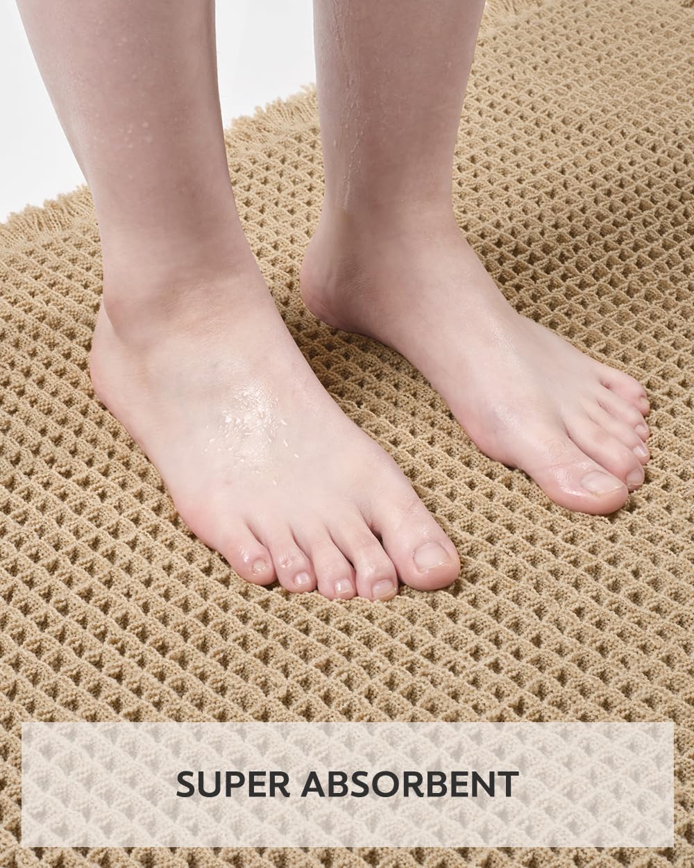 tchdio Waffle Bath Mat-Runner Rug, Super Absorbent Non Slip Bath Mats for Bathroom Machine Washable Long Rugs with Tassels, Bath Rugs for Bathroom Floor Beside Tub, 2' x 6'