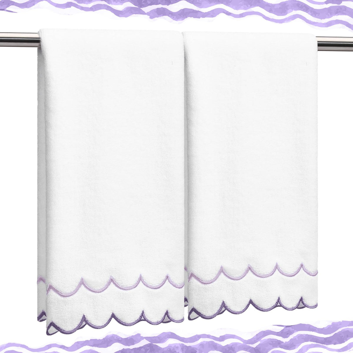 Hahafelt 2 Scalloped Hand Towels Fingertip Towels for Bathroom,Black White