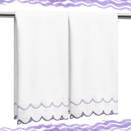 Hahafelt 2 Scalloped Hand Towels Fingertip Towels for Bathroom,Black White