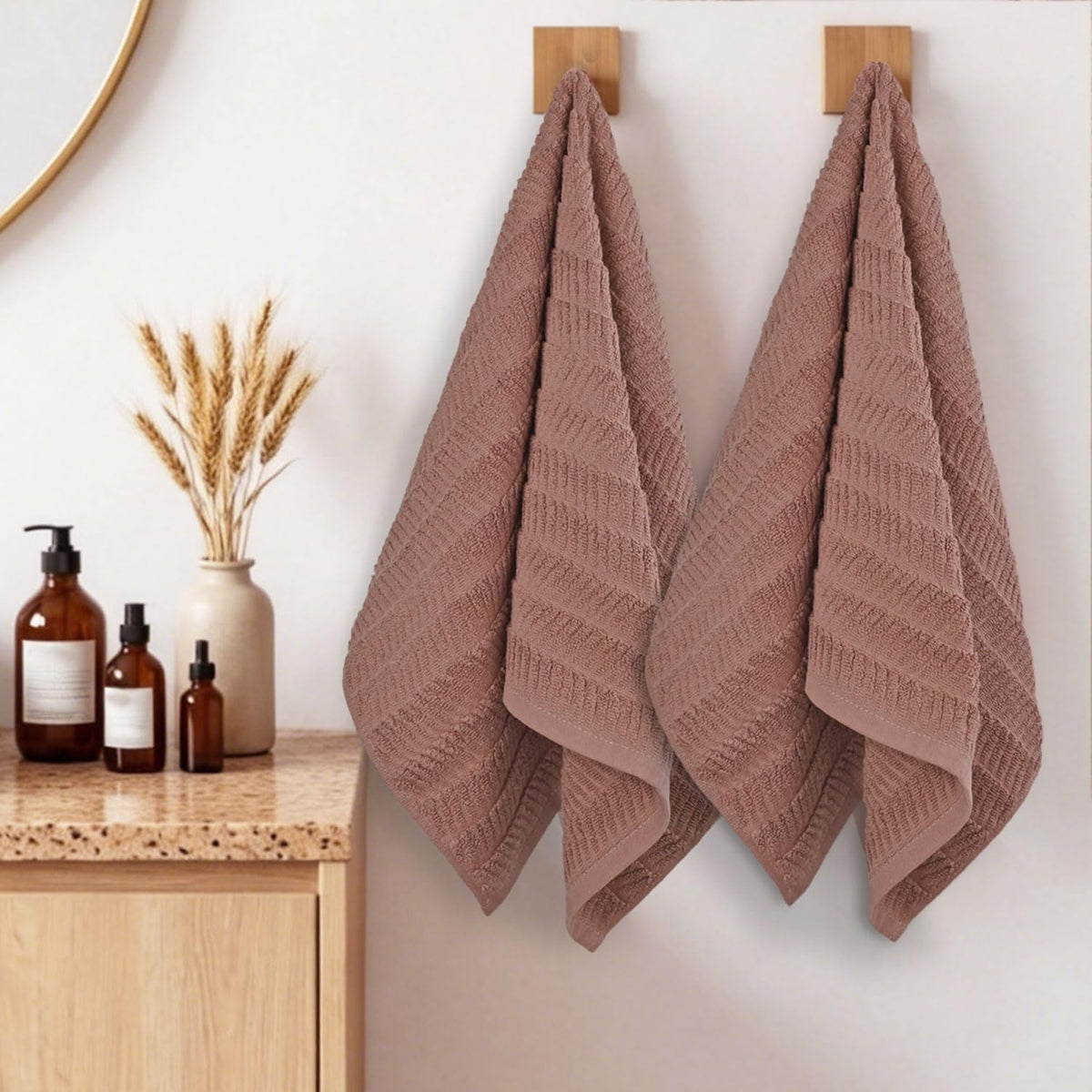 Fall Hand Towels Set of 2 - Bathroom & Kitchen Towels, Jacquard(Terracotta)