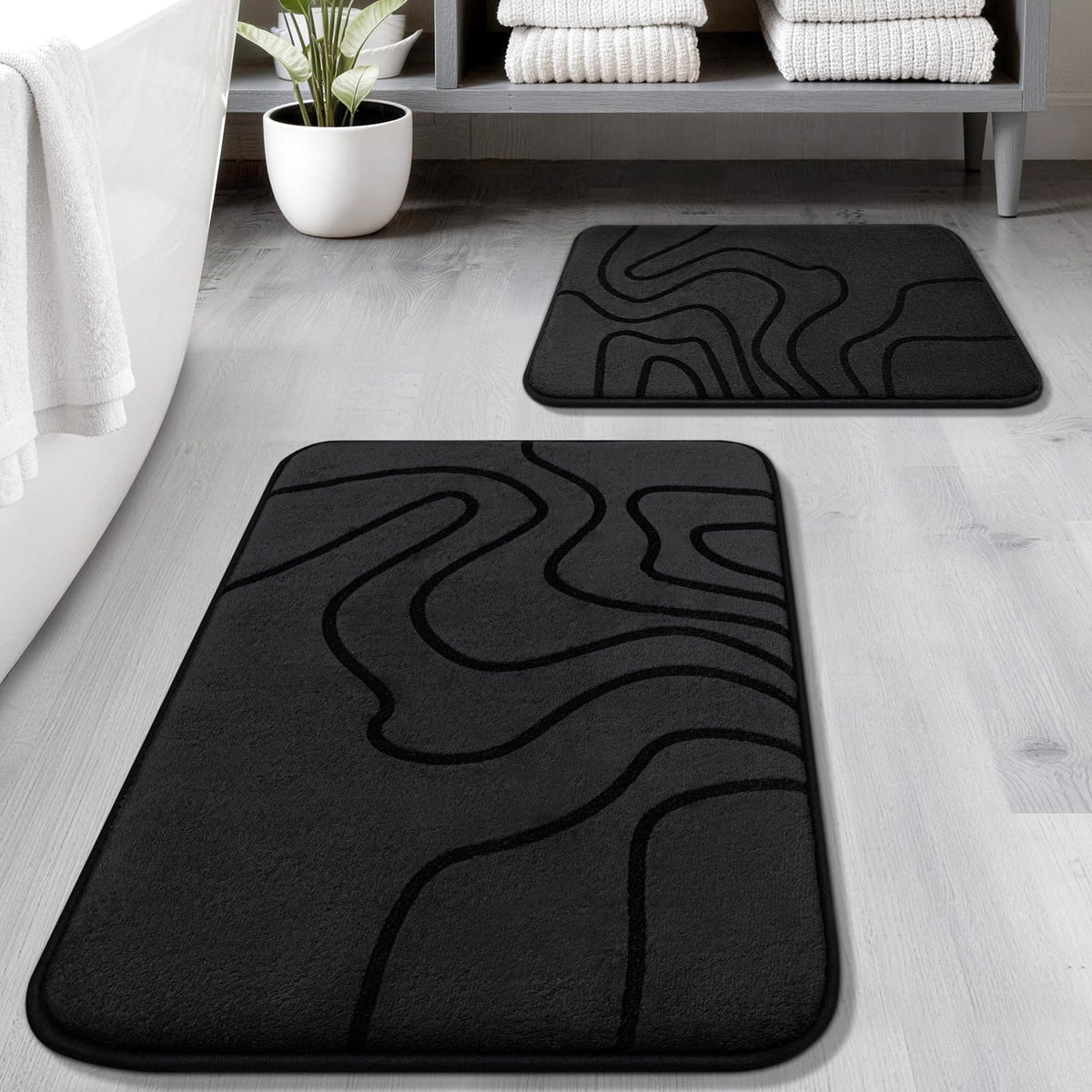 YIHOUSE Memory Foam Bathroom Rugs Sets 2 Piece, 32"x20"+24"x17", Dark Grey
