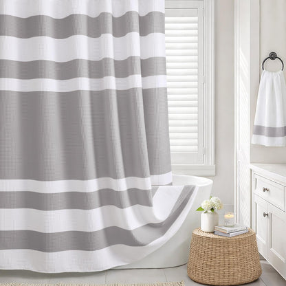Waffle Weave Shower Curtain Heavyweight Cotton Fabric Black 72Wx72L