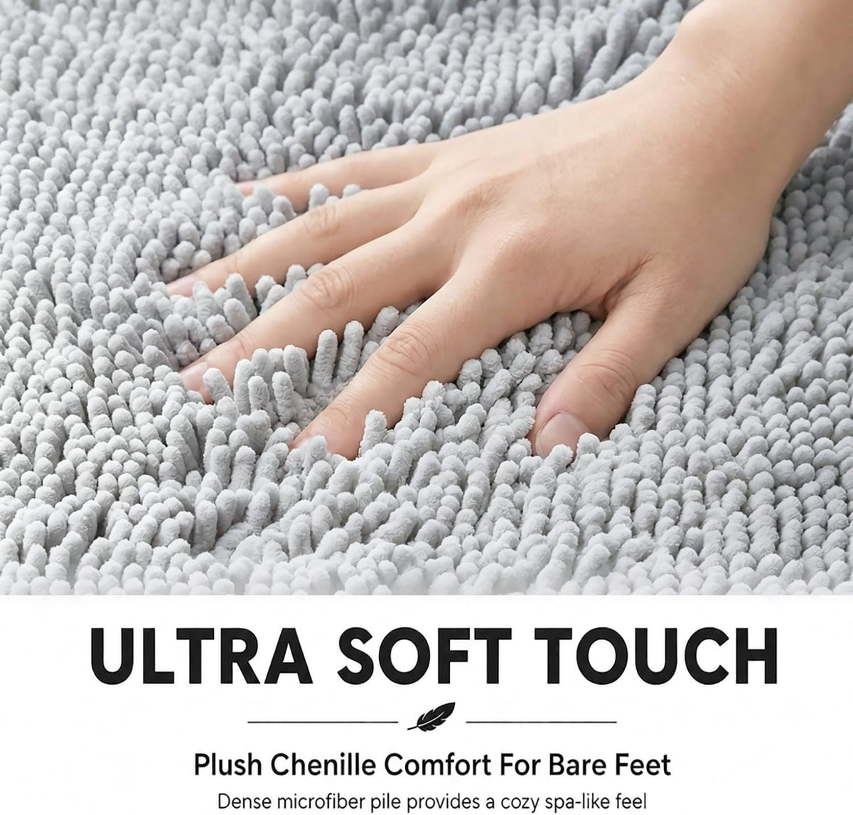 Bathroom Rugs Sets 2 Piece,Super Absorbent Soft,Thick,Machine Washable Chenille Bath Mat,Non Slip Toilet Floor Rug,Bath Mats for Bathroom,20x32 Plus 20x20 U Shape,Light Grey