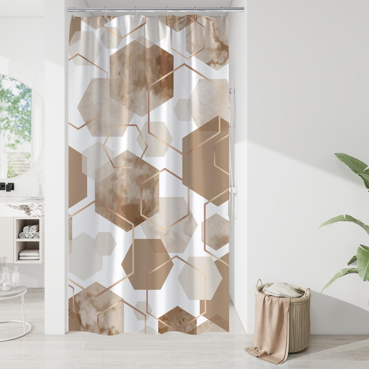 Litabel Sage Green Geometric Shower Curtain for Bathroom, 72x72