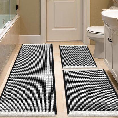 IM HOME Waffle Bath Mat Beige 32"x20", Boho Woven Modern Bath Mat Rugs, Absorbent Non Slip Bathroom Rugs, Soft Washable Bath Rugs with Tassels for Bathroom, Bedroom, Kitchen, Shower, Tub