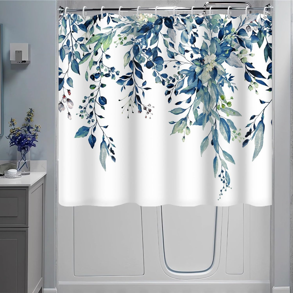 Blue and Green Eucalyptus Shower Window Curtain 40x36 Inch