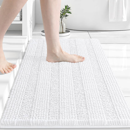 Grandaily Chenille Striped Bathroom Rugs 36x24, Extra Thick and Absorbent Bath Mats, Non-Slip Soft Plush Shaggy Shower Carpet, Machine Wash Dry, Bath Rug for Bathroom, (Large, Light Grey)