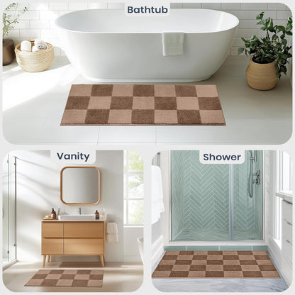 PURRUGS Bathroom Rug Non-Slip Machine Washable 24" x 36", Super Absorbent and Quick-Dry Bath Mat, Extra Soft and Plush Bath Rug for Shower, Bathtub and Sink, Grayish Brown & Coffee