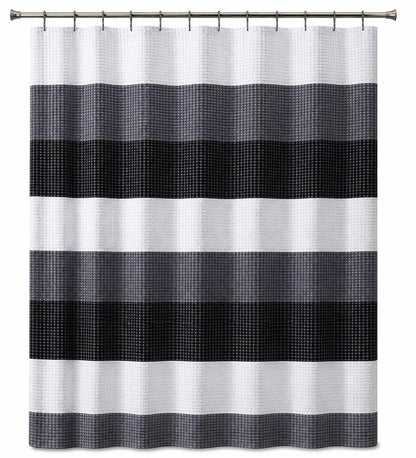 Dainty Home Ombre Waffle Weave Shower Curtain 70 x 72 Grey Textured Fabric Shower Curtain, Hotel Style Waffle Weave Bathroom Curtain, Water Resistant Polyester Ombre Shower Curtain
