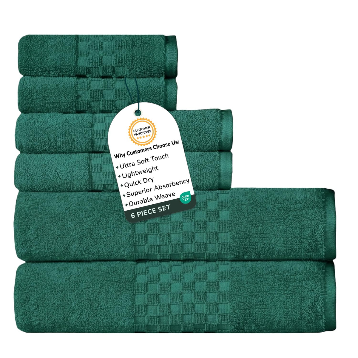 Feather & Stitch 100% Cotton 625 GSM Bath Towel Set of 6, Ultra Soft Highly Absorbent 2 Bath Towels, 2 Hand Towels & 2 Washcloth - Luxury Quick Dry Shower Towels (Ivory)