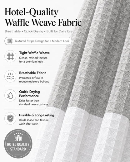 Dainty Home Ombre Waffle Weave Shower Curtain 70 x 72 Grey Textured Fabric Shower Curtain, Hotel Style Waffle Weave Bathroom Curtain, Water Resistant Polyester Ombre Shower Curtain