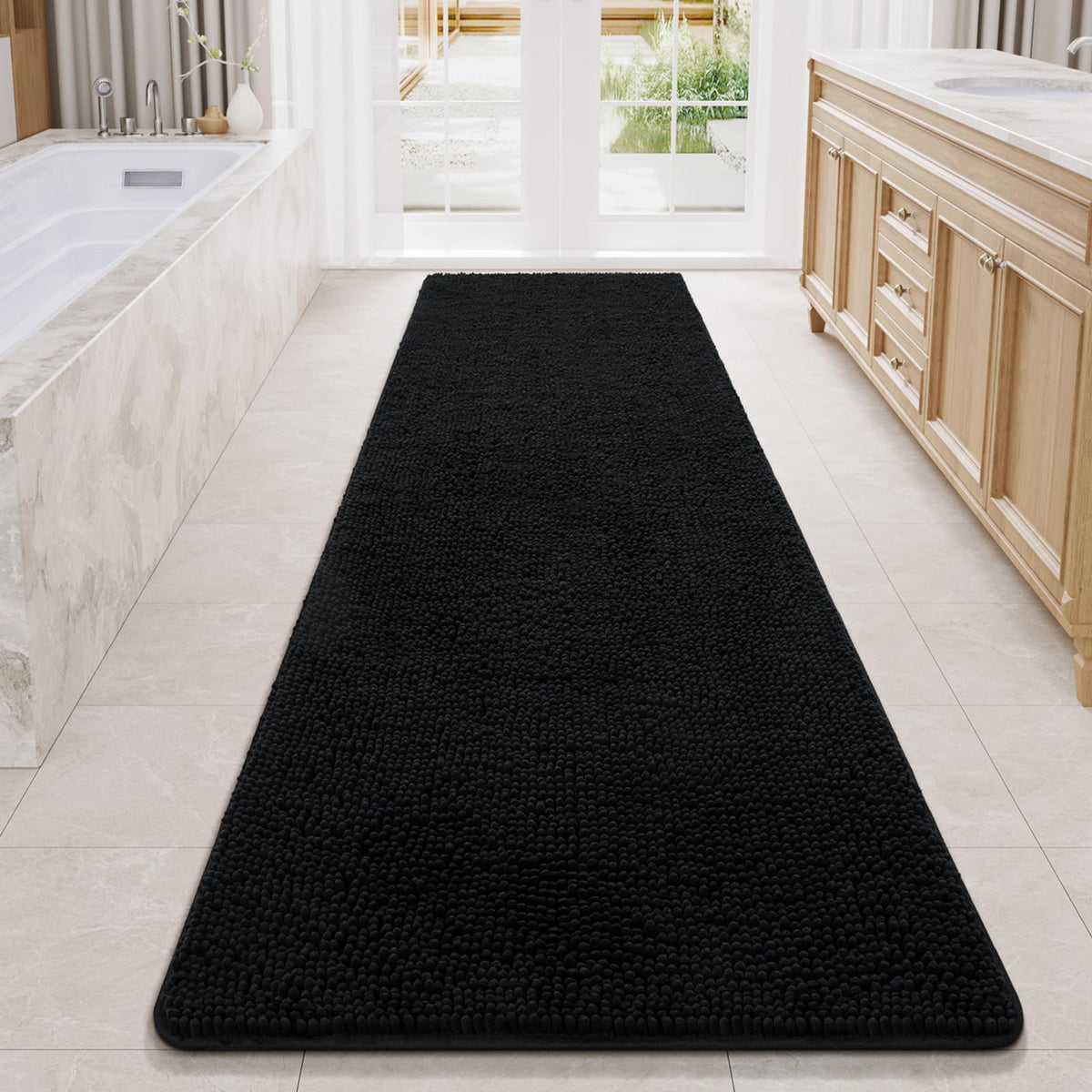LOCHAS Luxury Bathroom Rug Shaggy Bath Mat 24 x 60 Inch, Gray