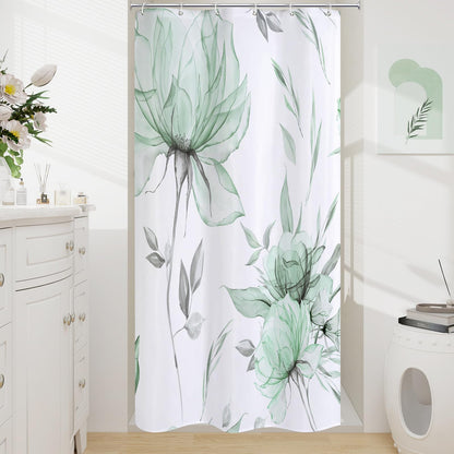 Blue Boho Floral Shower Curtain, Watercolor Botanical Design, 72 x 72