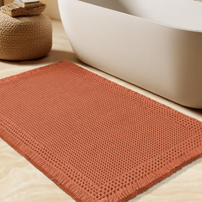 Upgrade Waffle Bath Mat Set 2 Piece, Boho Bathroom Rugs Absorbent Non Slip, Ultra Soft Bathroom Mat, Machine Washable Knit Bath Rugs with Herringbones for Bathroom, Bedroom, Kitchen, Shower, White