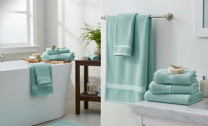 Melissa Linen Fingertip Towels 4 Pack, 100% Turkish Cotton, Small Hand Towels for Body and Face, 12 x 18 in, Soft and Absorbent, Quick Dry, Aqua Green (Light Teal/Seafoam)