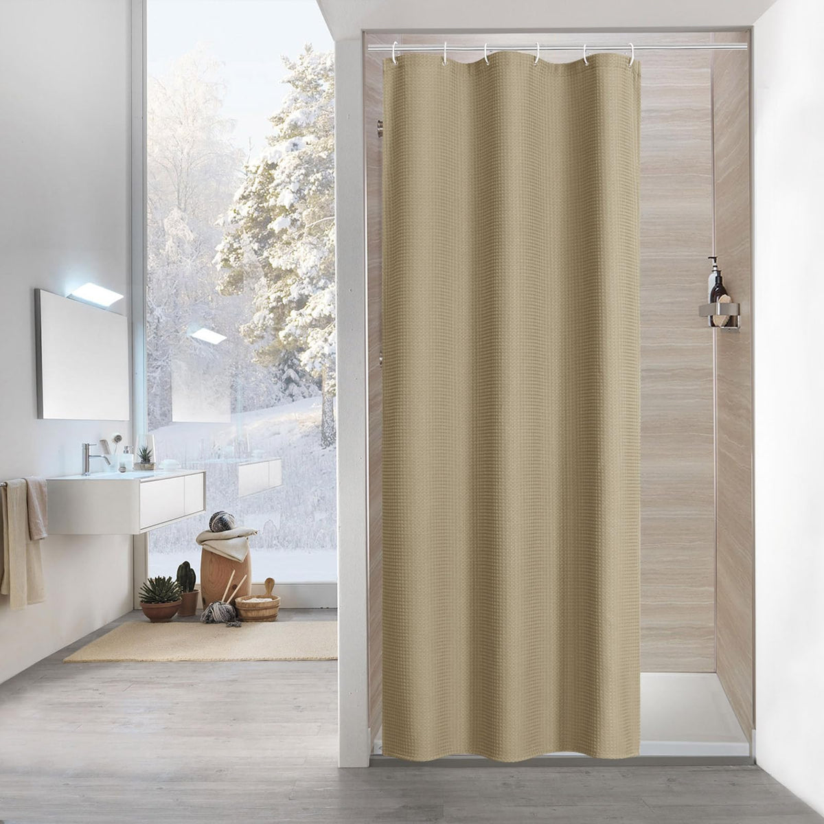 Sage Green Luxury Heavyweight Textured Fabric Shower Curtain Hotel,72x72