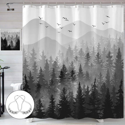 Accnicc Forest Mountain Shower Curtain Dark Green Nature Misty Pine Tree Shower Curtains for Bathroom Foggy Rustic Woodland Decorative Waterproof Fabric Bath Curtain Decor 72×72 Inches