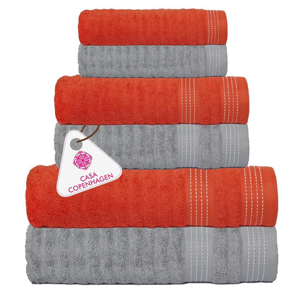 CASA COPENHAGEN Solitaire 6 Pieces Towel Set- Midnight Black, 600 GSM 2 Bath Towel 2 Hand Towel 2 Washcloth, Designed in Denmark Made of Soft Egyptian Cotton for Bathroom, Kitchen & Shower