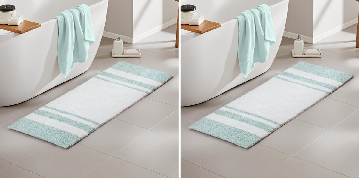 Madison Park Reversible Spa Rug 100%-Cotton Striped Ultra Soft Water Fast Bath Non-Slip Absorbent Quick Dry Mats for Tub, Shower Room, and Bathroom, 20x30, Taupe (Pack of 1)
