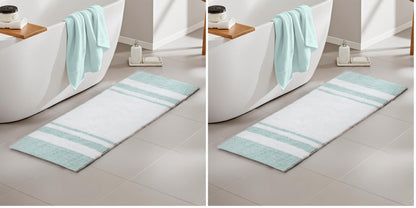 Madison Park Reversible Spa Rug 100%-Cotton Striped Ultra Soft Water Fast Bath Non-Slip Absorbent Quick Dry Mats for Tub, Shower Room, and Bathroom, 20x30, Taupe (Pack of 1)