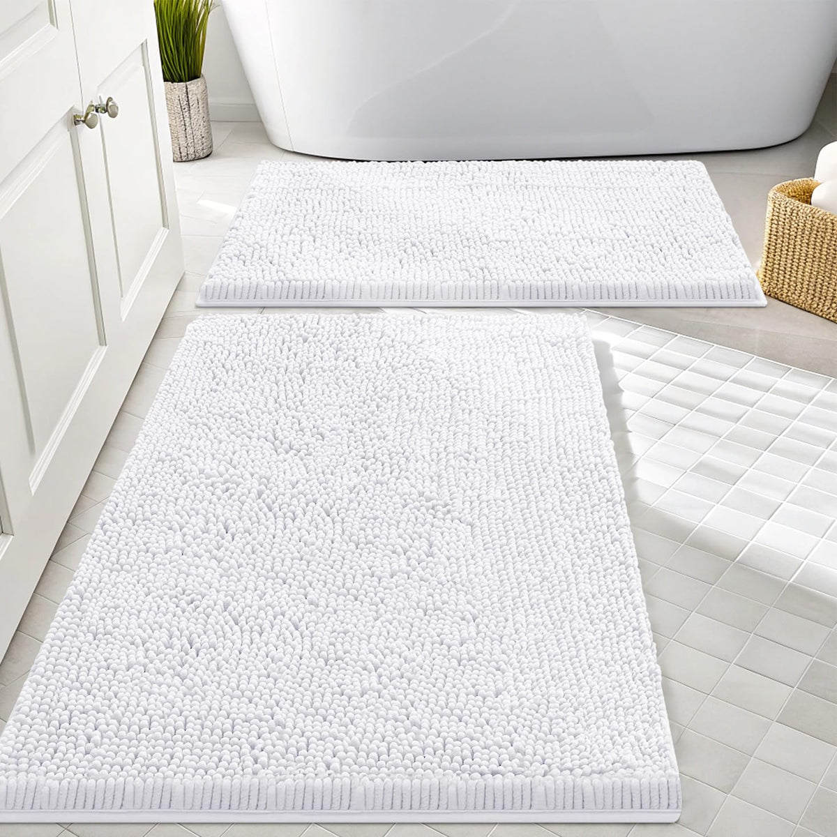 Smiry Chenille Bathroom Rugs Sets 2 Piece (30x20+24x16, Black)