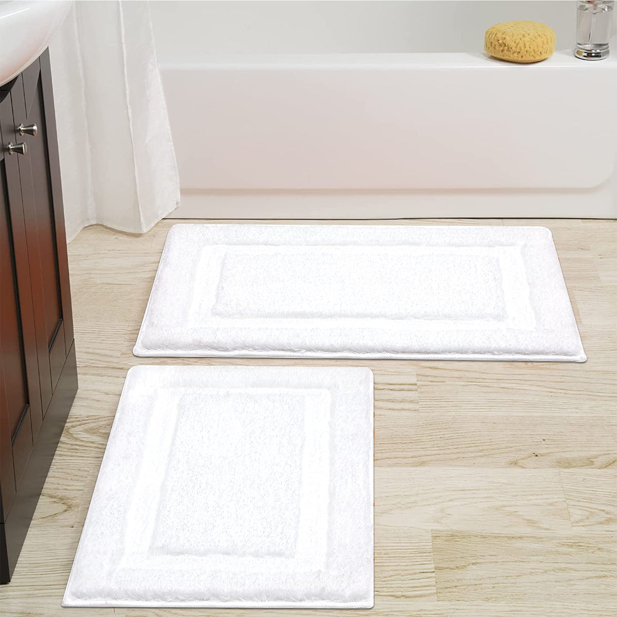 SHACOS Soft Microfiber Bathroom Rugs Set of 2 Pieces, White