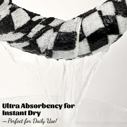Jacquotha Black and White Checkered Cotton Bath Towels Set of 2